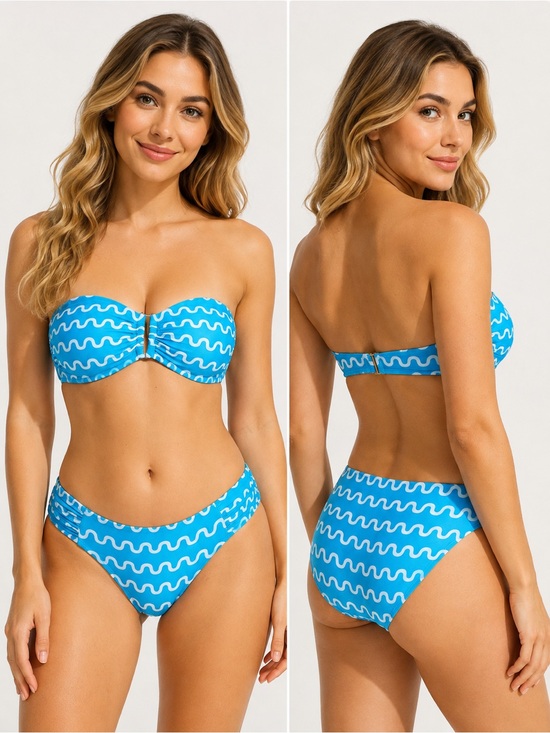 Pretty Woman Boutique Other - Blue White Wave Bandeau Hipster Bikini Set
